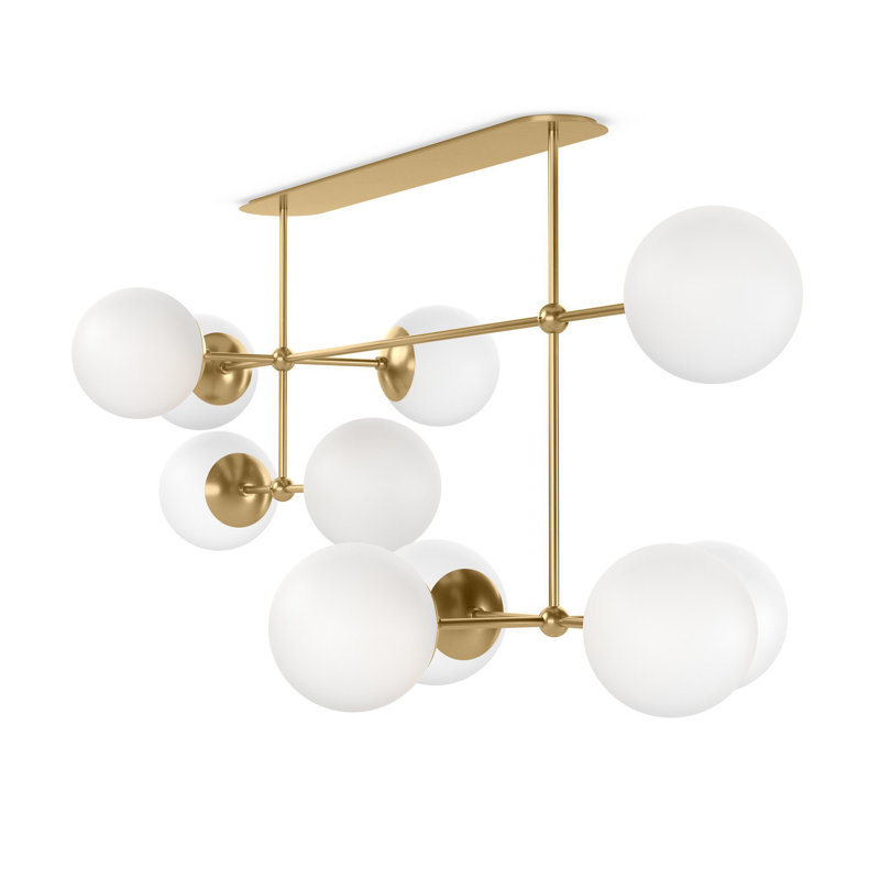 Armstrong 10 - Light Chandelier, Burnished Brass, Marbled Matte Glass