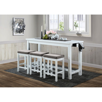 Mobilier de salle à manger à hauteur de comptoir - 3 tabourets à finition blanche