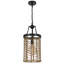Luminaire suspendu, corps cylindrique en cage avec corde de toile de jute tressée, métal noir