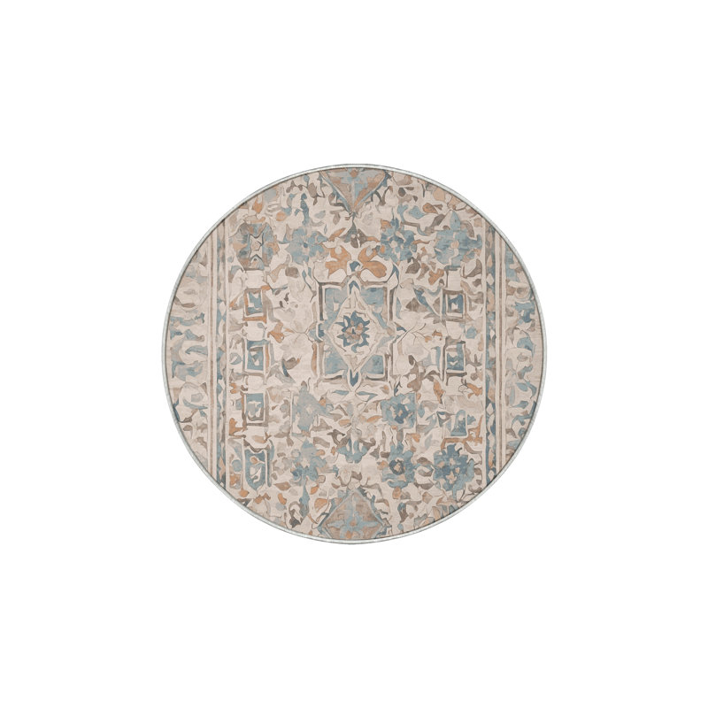 Tapis beige soyeux et moelleux, Rond 3 pi
