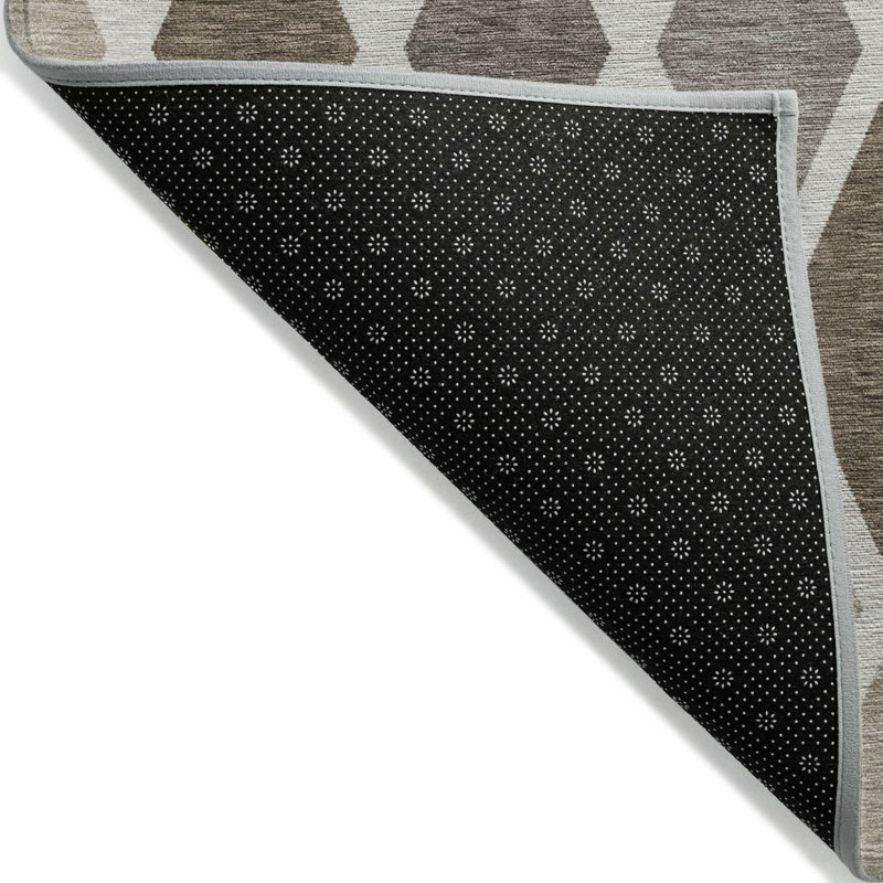 Tapis d'intérieur rond lavable beige et gris 8 pi