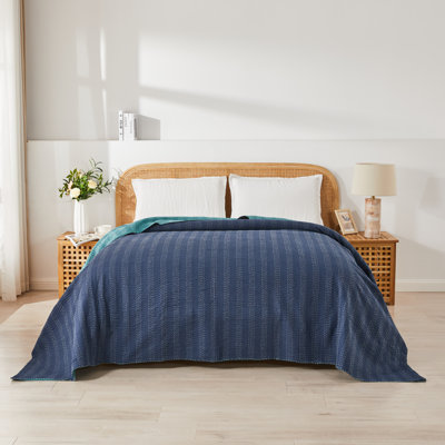 Soild Kantha Cotton Coverlet Set