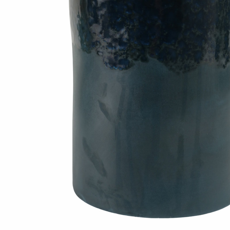 Modern Pottery Flower Vase Accent for Table Decor - Decorative Sculptural Vase for Living Room, Shelf, and Office Styling - Blue