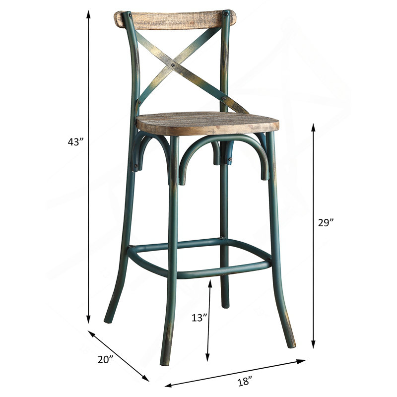 Chaise de bar finition turquoise antique et chêne antique