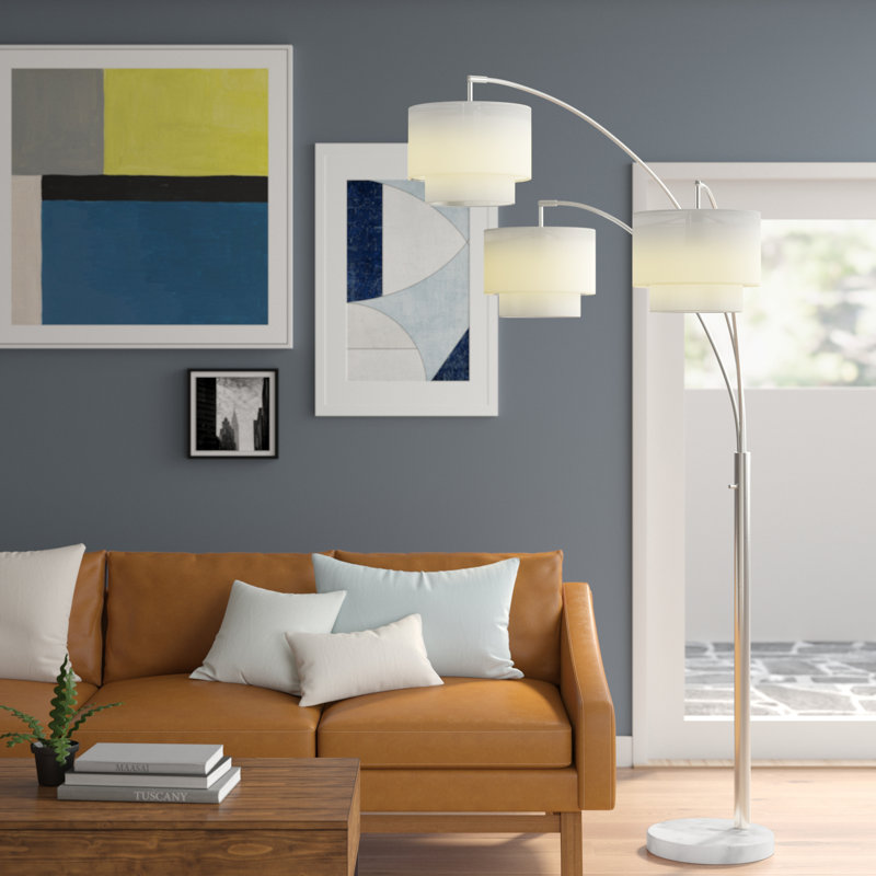 Lampe sur pied à branches 84 "Estabrook Broadway, Nickel Brossé / Blanc, blanc