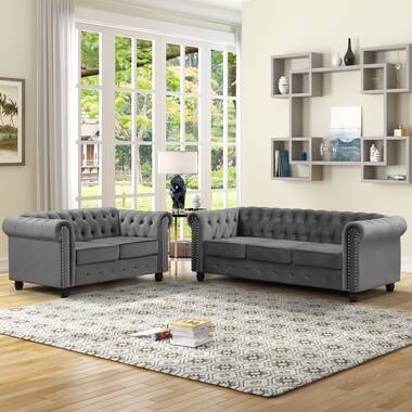 Latitude Run® Living Room Furniture 2Pc Sofa Set Black Polyfiber