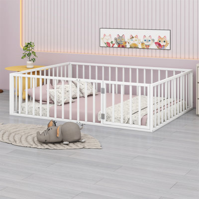 Metal Floor Bed Frame With Fence And Door