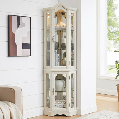 Curio Cabinet, Lighted Glass Display Curio Cabinet With Tempered Glass Doors And Shelves, Living Room Cabinet