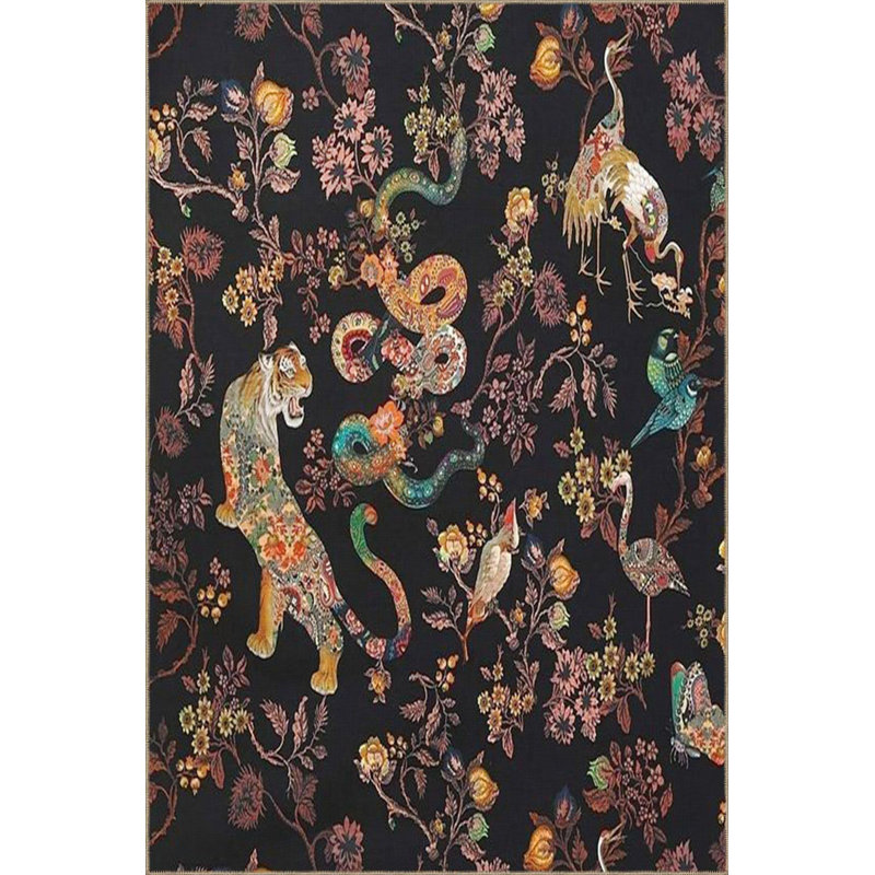 Tapis noir tissé à motif animalier, Tapis de couloir 3 pi 3 po x 9 pi 10 po