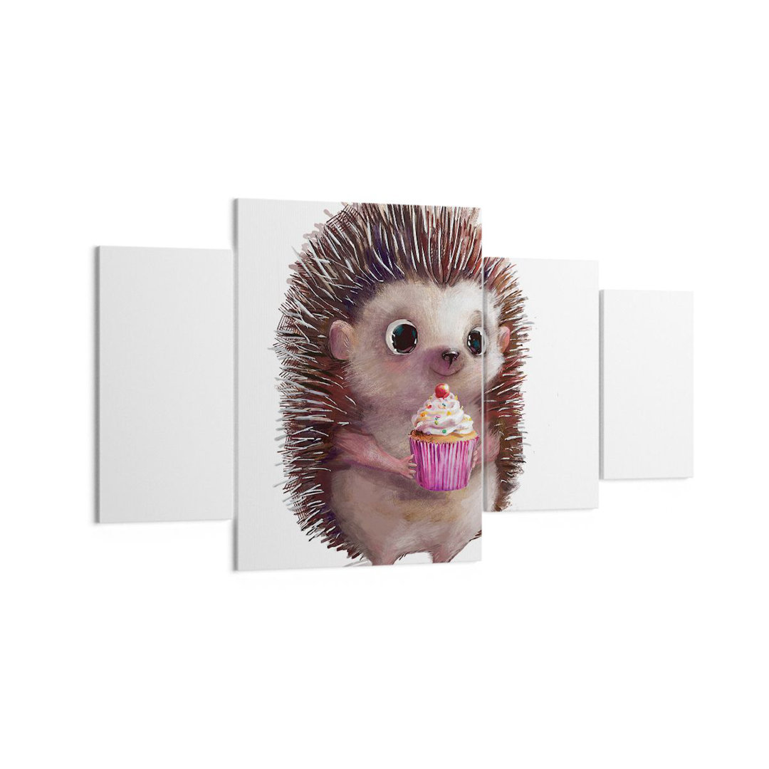 4-tlg. Leinwandbilder-Set Hedgehog Cupcake Children's