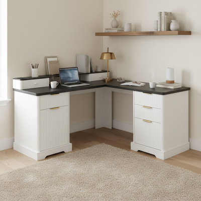 Bureau en L avec station de charge et support pour écran