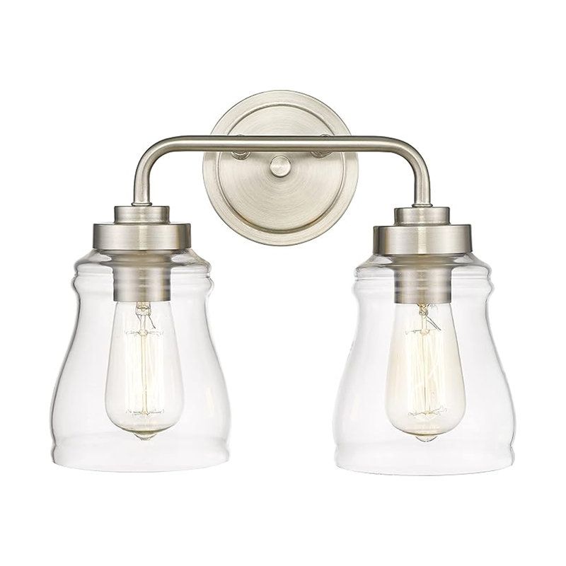 Luminaire de meuble-lavabo industriel avec abat-jour en verre transparent, Deux lumières, Nickel satiné