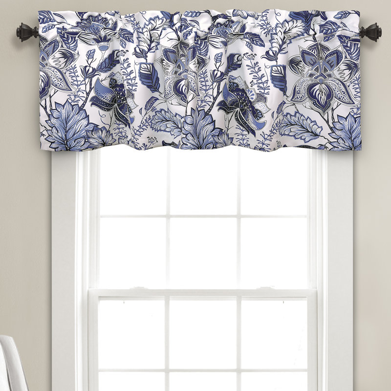 Blue Jacobean Floral Polyester Rod Pocket Valance, 18" x 52"