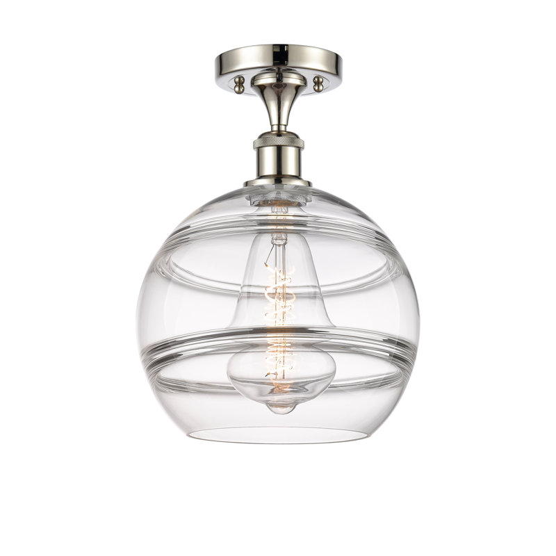 Plafonnier semi-encastré 1 lumière Ballston - Adrieanna, Nickel poli, H 12,88 po x l 10 po x P 10 po, Transparent