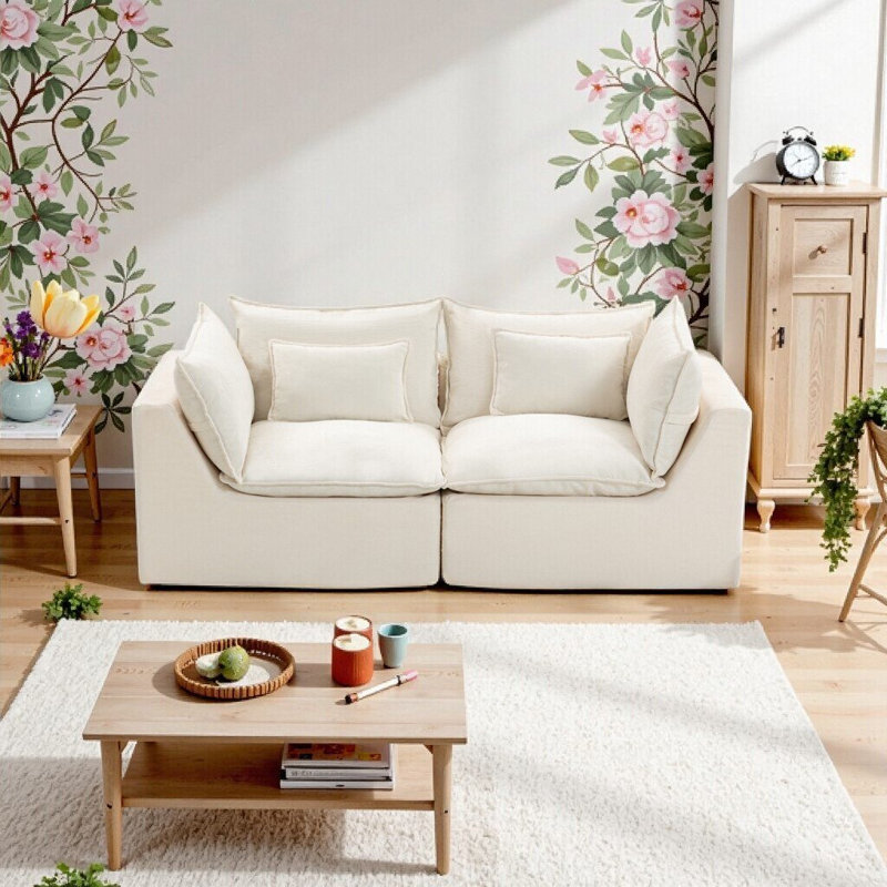 Ensemble de canapé modulaire surdimensionné avec sièges larges et profonds 74,8 po de large Cloud, velours blanc antique, ensemble de meubles de salon 2 places