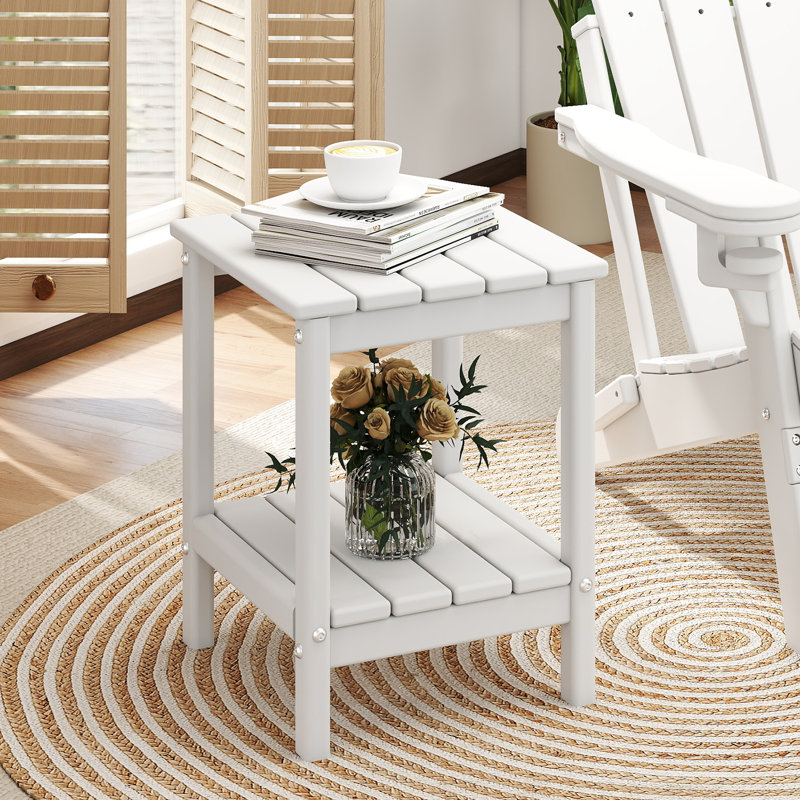 2-tier 14x13in HDPE Outdoor Adirondack Table, White