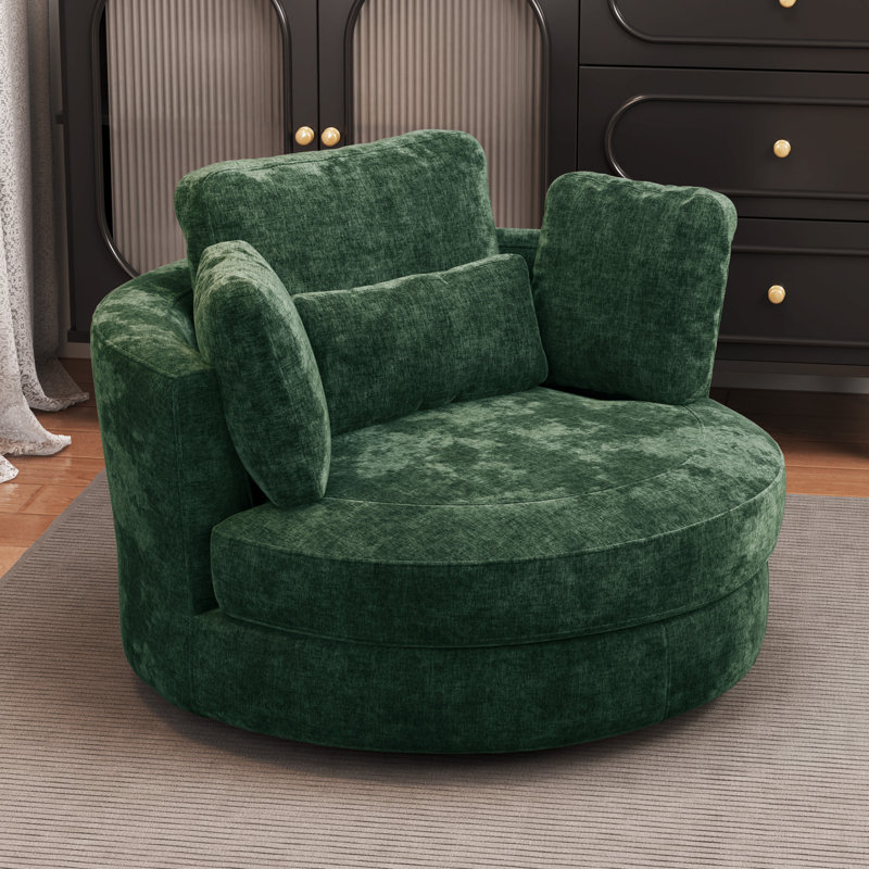 49.6"W Slipcovered Oversized Accent Barrel Chair, Chenille Swivel Club Chair With Metal Base, Green