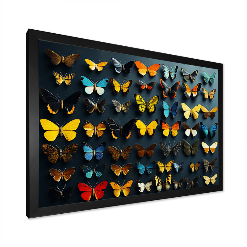 Collage de papillons colorés flottants - impression sur toile de papillons pour salon, Cadre d'angle fermé noir