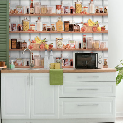Papier peint de cuisine avec tablettes