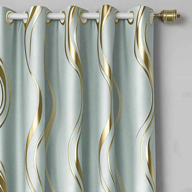 Blackout Curtain Pair, Light Green/Gold