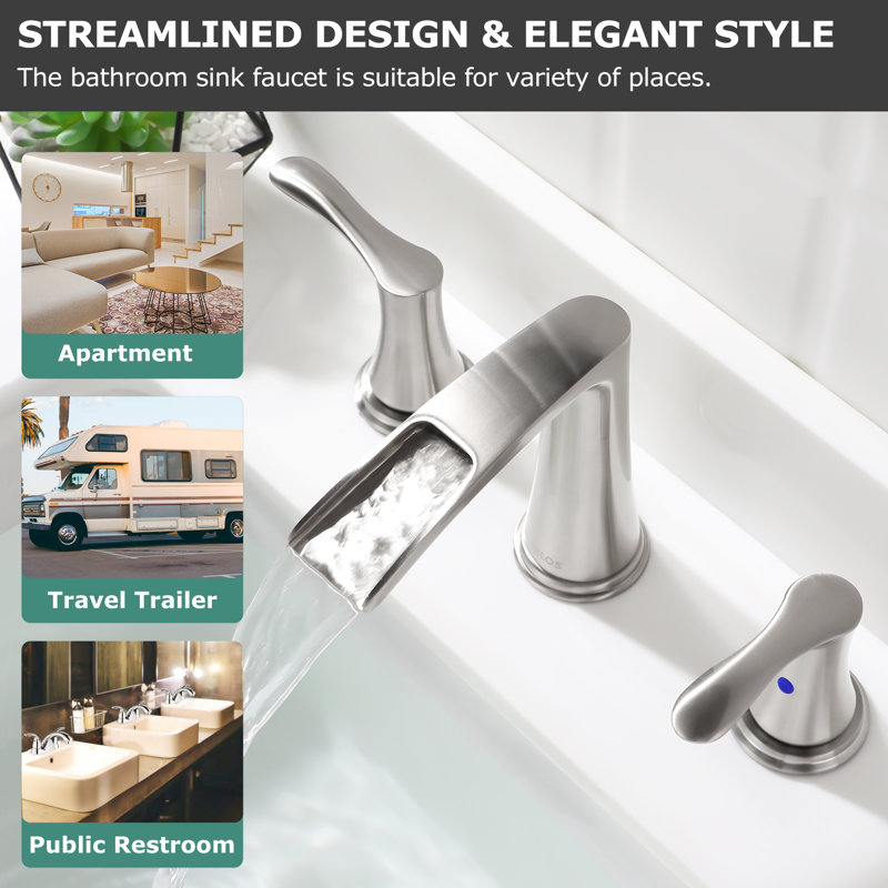 Robinet de salle de bain cascade à 2 poignées avec drain, Nickel brossé
