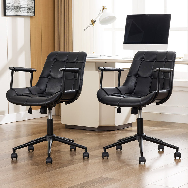 Executive Office Chair Adjustable Leather Mid Back Swivel Office Desk Chair With Padded Armrest 300lbs Load-bearing Computer Desk Chair For Home Office （set of 2 Black）