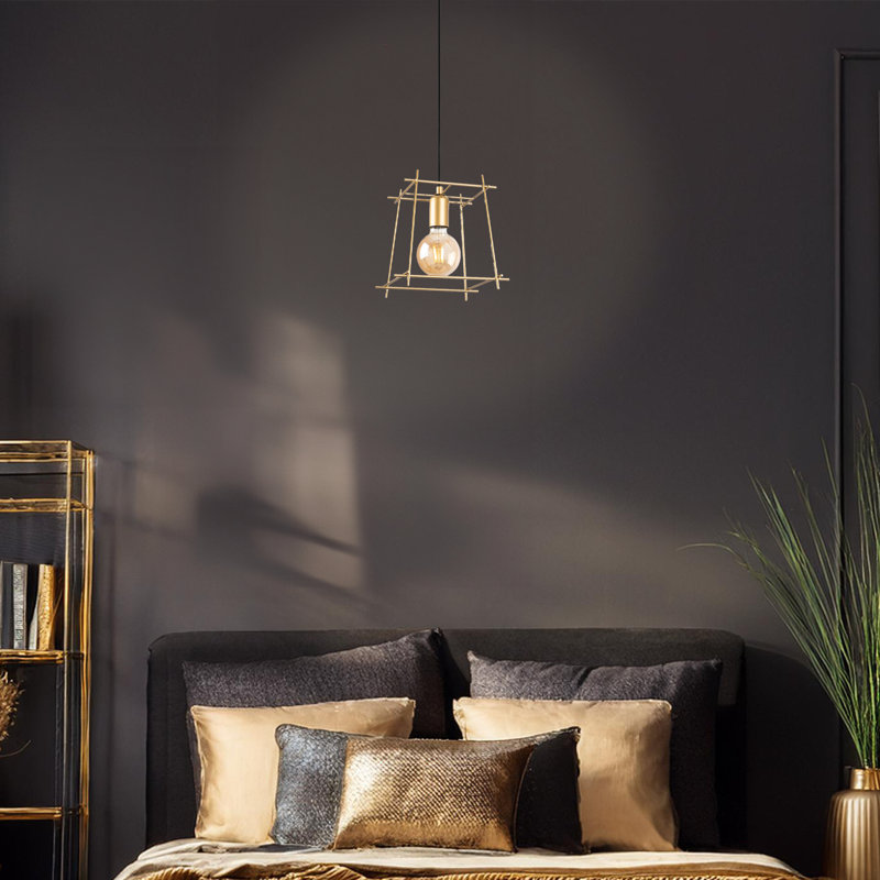 Luminaire suspendu simple en métal à hauteur réglable avec capuchon en métal, Or brillant