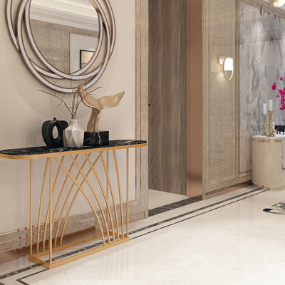 31.50" White Oval Marble Console Table