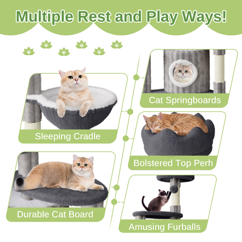 Amadahy 162cm H Cat Tree, Light Grey