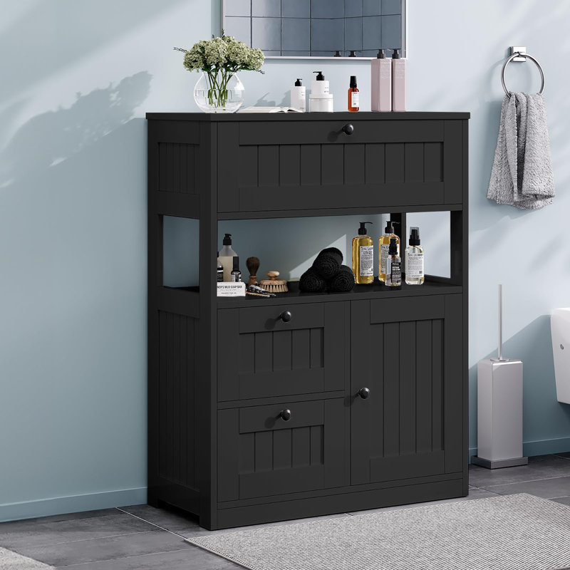 Armoire de rangement de plancher de salle de bain moderne autoportante - 1 porte 3 tiroirs, armoire de rangement polyvalente pour le salon de la cuisine