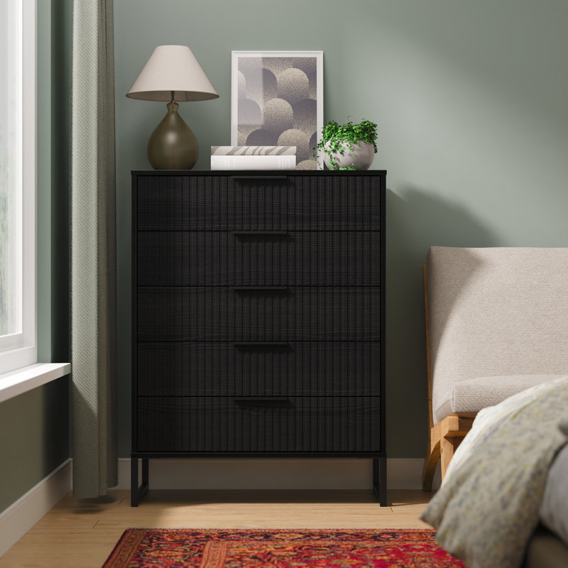 Bernat 77cm W 5 - Drawer Chest of Drawers, Black