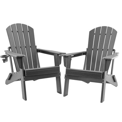 HDPE Folding Adirondack Chair With Cup Holder,Weather-Resistant, Low Maintenance,Supports Up To 400Lbs