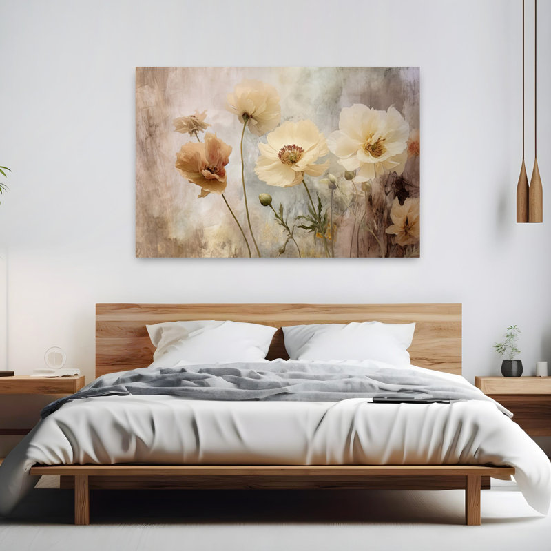 Art contemporain abstrait avec pivoines impressionnistes, H 40 po x l 60 po