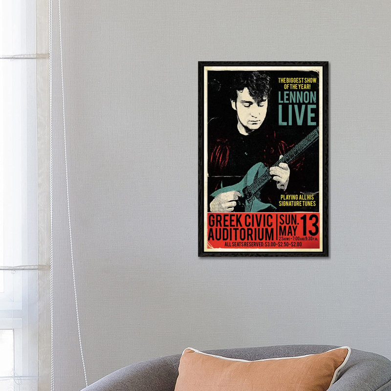 John Lennon at the Greek Civic Auditorium by Radio Days - Graphic Art Print on Canvas, 66.04 cm H x 45.72 cm W, Black Framed