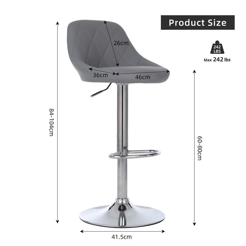 Bigvai Adjustable Height Bar Stool, Grey