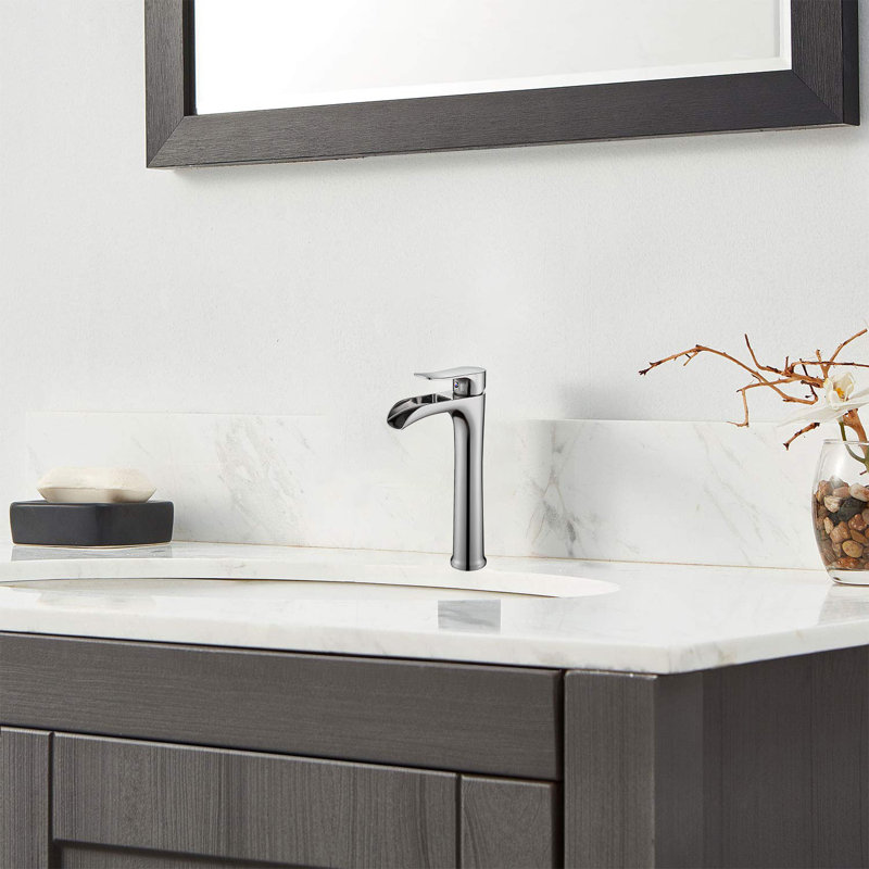 Robinet de lavabo vasque haut à poignée simple avec bonde escamotable, Nickel brossé