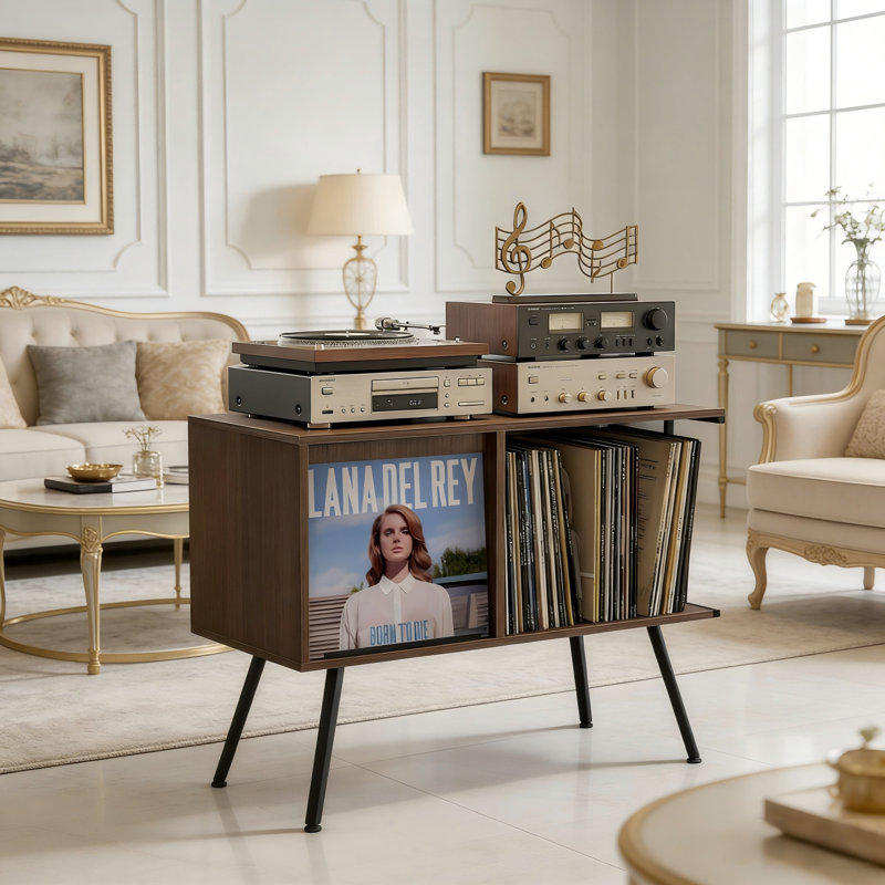 Record Player Stand, Large Turntable Stand Holds Up To 150+ Albums, Brown