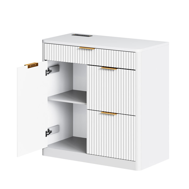 Classeur de bureau autoportant avec station de charge de table intégrée, Blanc