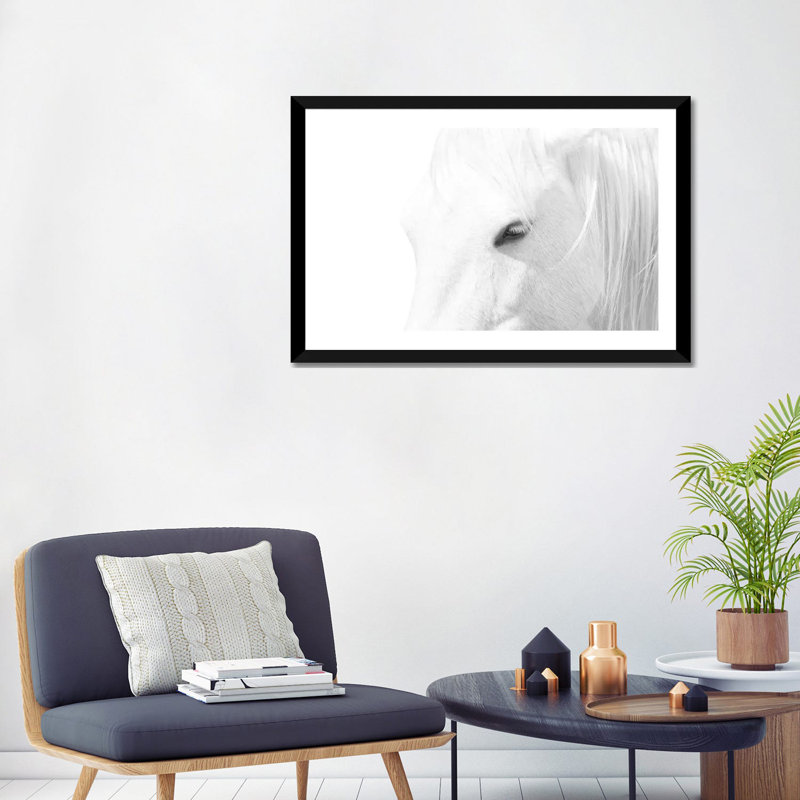 « Cheval blanc » par Marco Carmassi-impression d’art graphique, H 24 po x l 32 po x P 1 po, Papier noir, Blanc