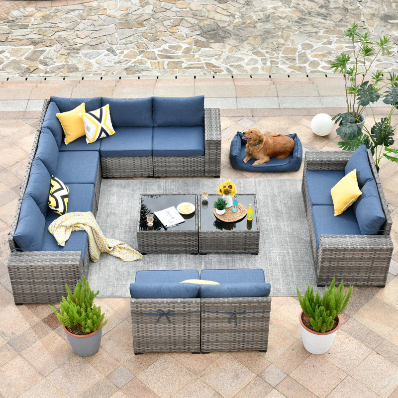 Ignatz 9 - Person Modular Patio Conversation Set with Cushions, Blue