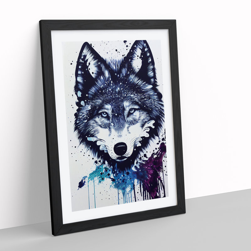 Painted Wolf No.2 - Single Picture Frame Painting, 64cm H x 46cm W x 2cm D, Black Framed