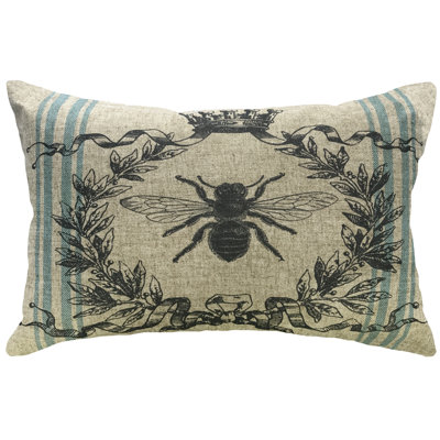  Bee Crest Striped Linen Lumbar Pillow