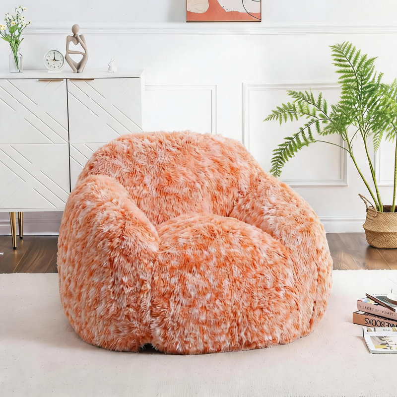 Pouf moelleux en fausse fourrure – Canapé confortable et moelleux avec rembourrage en mousse haute densité, housse amovible et lavable, pouf douillet pour adultes et enfants, chambre, salon, dortoir, orange