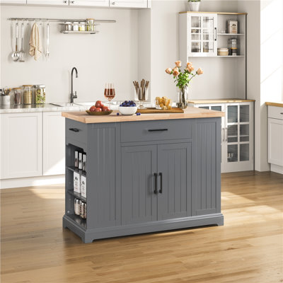 Londono Modern Rolling Kitchen Island Wood Storage Cabinet With Drawer, Open Shelving, And Interior Shelving