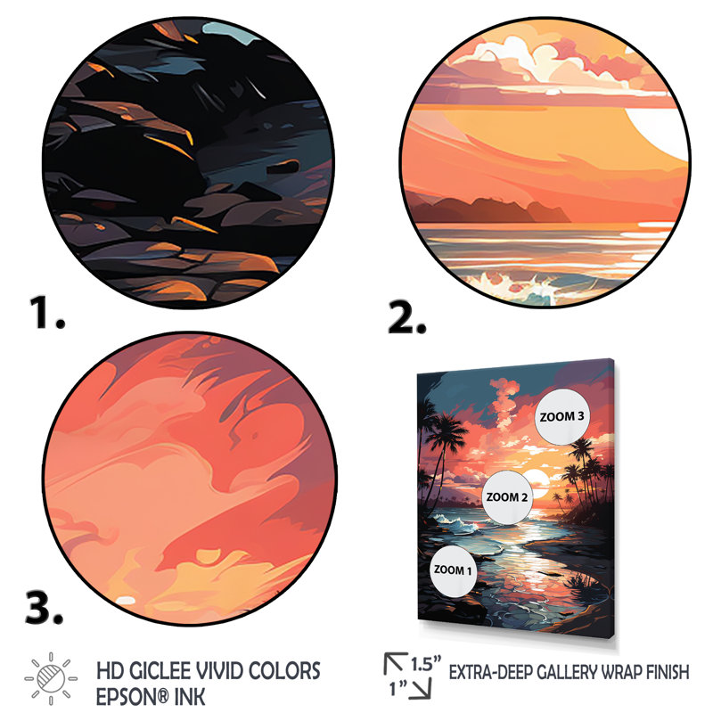 Orange coucher de soleil orange sur la plage I - art mural plage, H 32 po x l 16 po x P 1 po, Cadre flottant doré