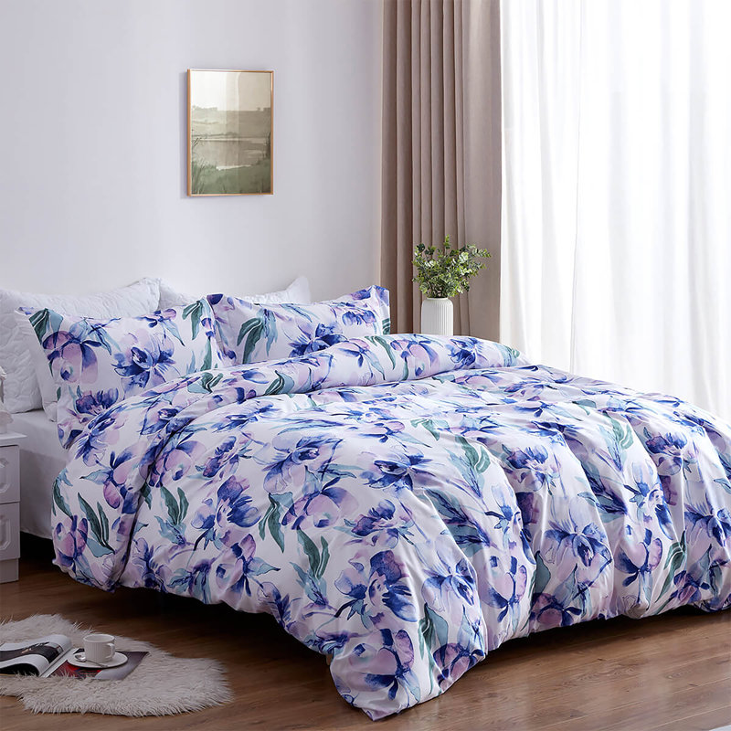  Ensemble de housse de couette réversible en microfibre Violet, Housse de couette simple + 1 taie décorative
