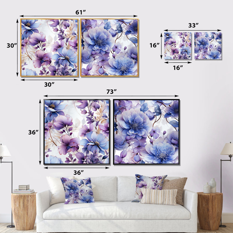 Gwendoline - Ensemble de salon mural floral 2 pièces, Encadrement brun, H 30 po x l 61 po x P 1 po