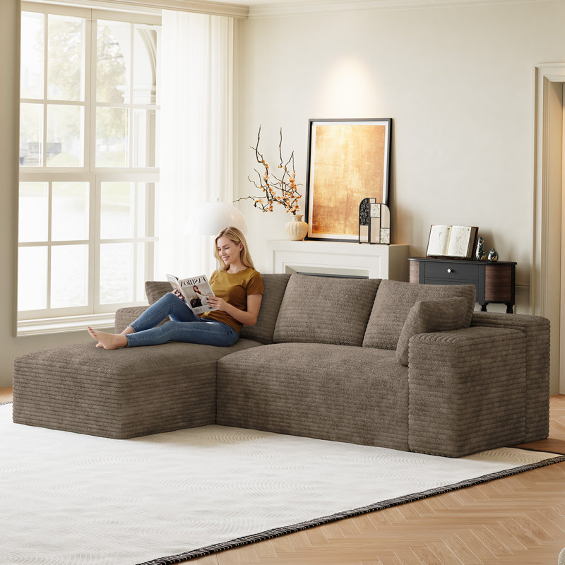 Freely Movable Modular Boneless Sectional Sofa Corduroy Couch For Living Room, Brown Corduroy, Left Hand Facing