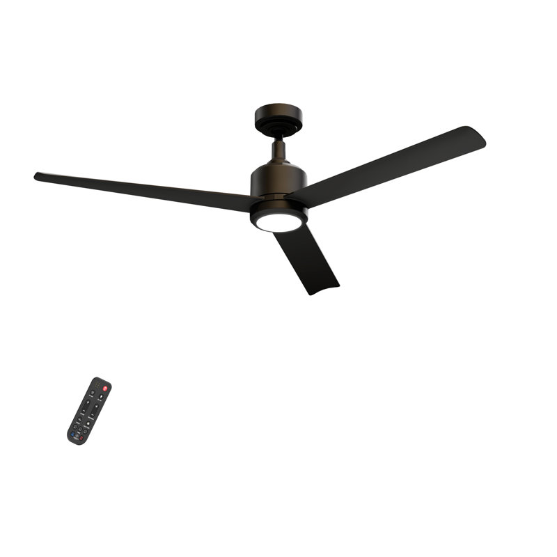 Valen 60-Inch Ceiling Fan, Matte Black with Matte Black Blades, 6CCT Selectable LED, Whisper-Silence DC Motor,, Remote Control (3-Blade)