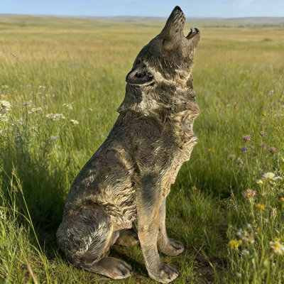 Simulated Howling Wolf Garden Statue, Resin Indoor & Outdoor Ornament, Art Craft Decoration & Unique Gift for Home & Garden